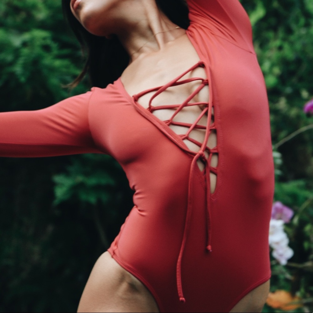 Madine Long Sleeve Swimsuit Tie up Front Bodysuit